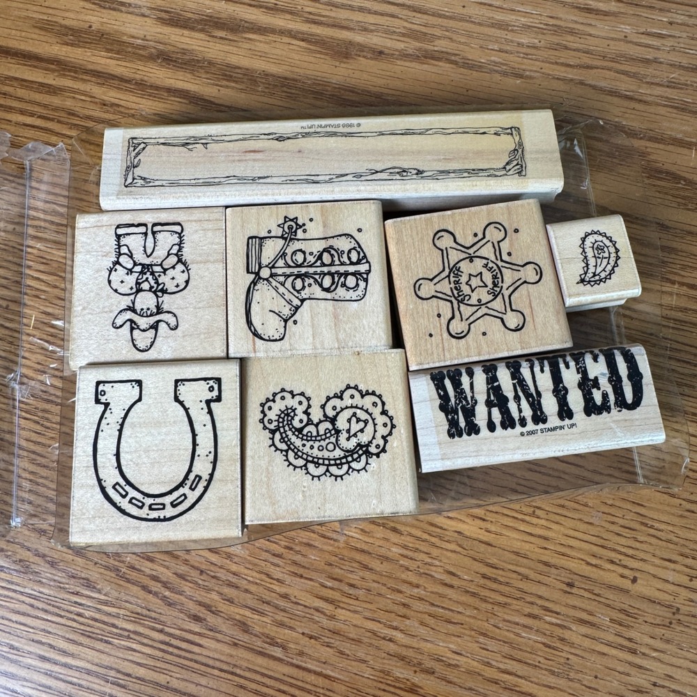 Close To My Heart Stampin Up Western Wood Block Rubber Stamp Set 8pc Wanted Boot